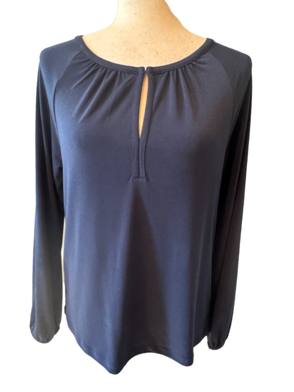 Banana Republic Factory Navy Long-Sleeve Keyhole Blouse - Picture 2 of 8